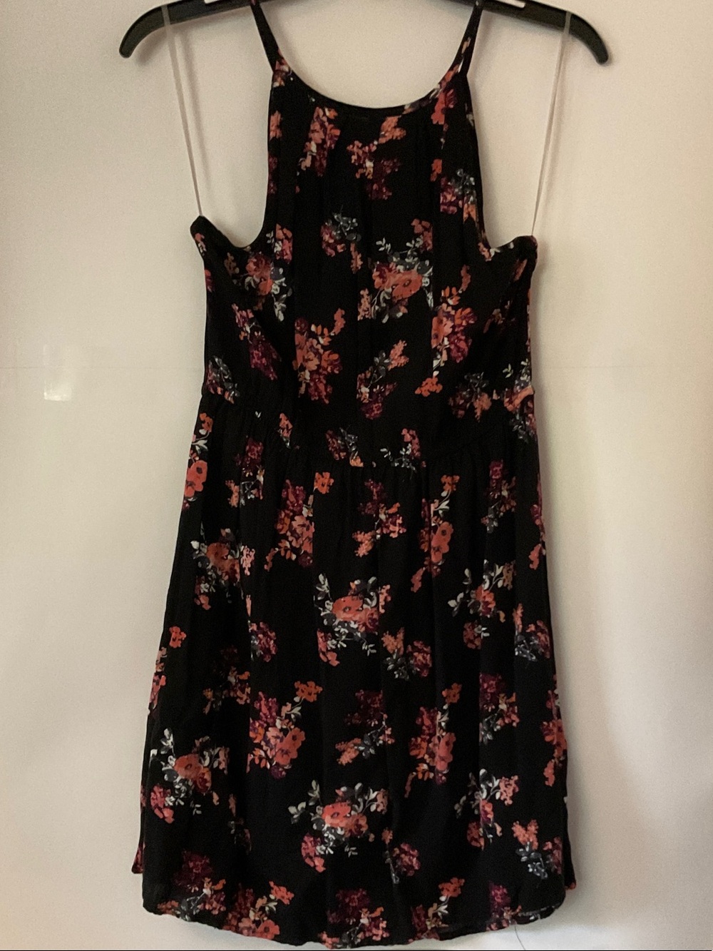Justify Black Mini Dress with Pink and Orange Floral Print